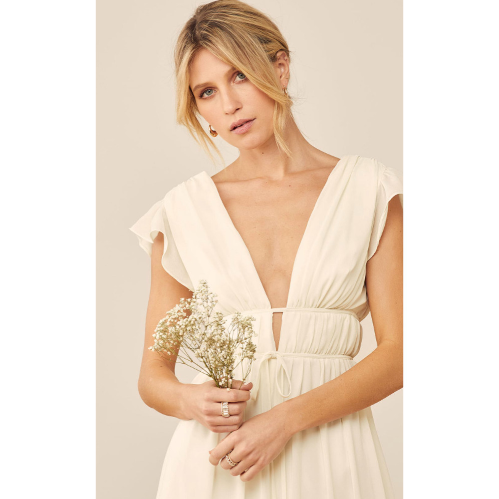 Lulus Tulle Ruffle Cream I'm All Yours Maxi Dress Size L - Picture 12 of 16